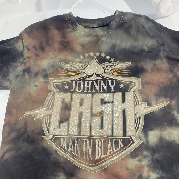 MEN’S Johnny Cash Man in Black Black Tie Dye Short Sleeve Tee Shirt Size Medium - Picture 1 of 4